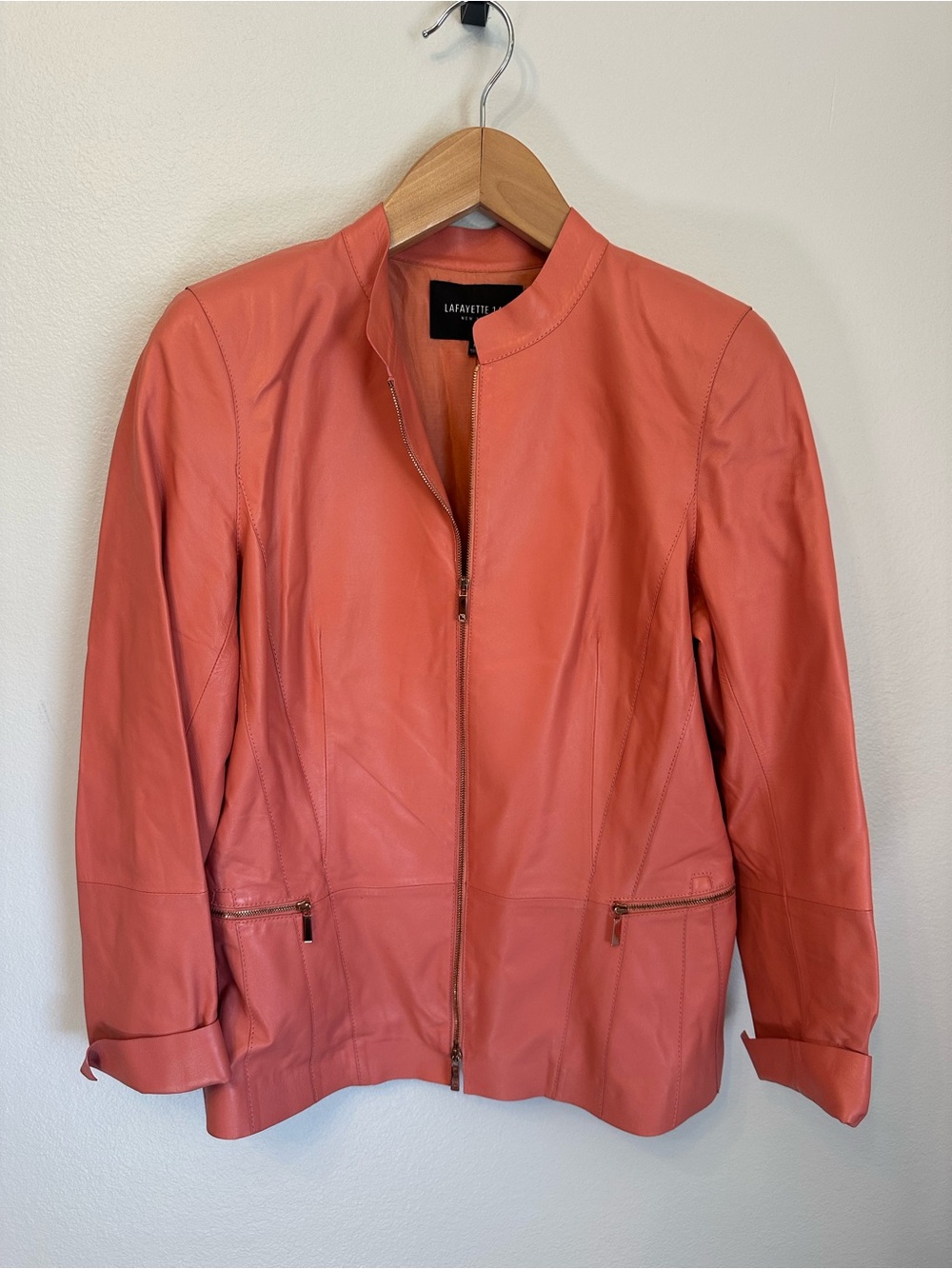 Lafayette 148 New York Coral Leather Zip-Front Jacket